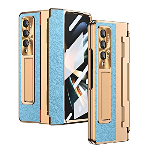 EAXER Compatible with Samsung Galaxy Z Fold 3 5G Case, Full Coverage Protection Built in Screen Protector Stand Shockproof Hinge Case Cover (Golden&Blue)