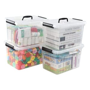 gainhope 4 packs plastic latching box with lid and handles, 10l clear plastic storage box