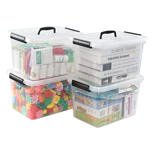 Gainhope 4 Packs Plastic Latching Box with Lid and Handles, 10L Clear Plastic Storage Box