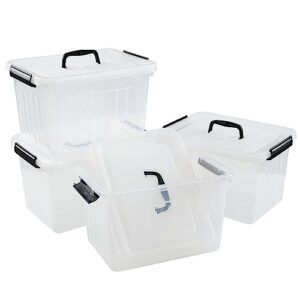 Gainhope 4 Packs Plastic Latching Box with Lid and Handles, 10L Clear Plastic Storage Box