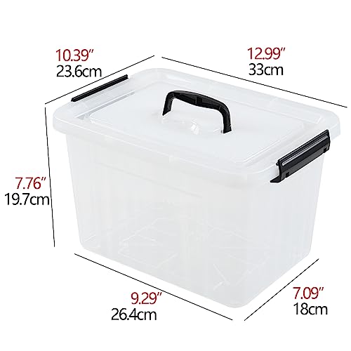 Gainhope 4 Packs Plastic Latching Box with Lid and Handles, 10L Clear Plastic Storage Box