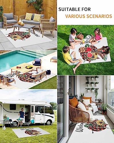 Farm Thanksgiving Buffalo Plaid Pumpkin Sunflower Cotton Outdoor Area Rug 4x6ft,RV Camping Rugs White Outside Mat Rubber Backing Carpet for Indoor Outdoor Patio Deck Porch Balcony