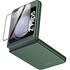 vizvera for samsung galaxy z flip 5 case with screen protection, flip z 5 slim hd clearly case anti-scratch shockproof phone case for galaxy z flip 5 (2023)-green