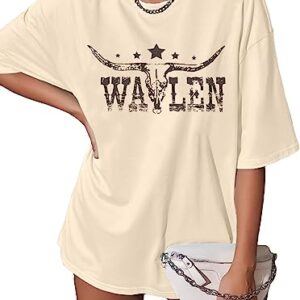 Cow Skull Shirts for Women Western Graphic T Shirts Oversized Country Music Shirt Rodeo Cowboy Graphic Tee