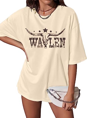 Cow Skull Shirts for Women Western Graphic T Shirts Oversized Country Music Shirt Rodeo Cowboy Graphic Tee