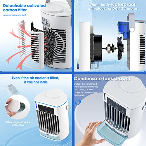 Portable Room Air Conditioners - 3 in 1 Personal Evaporative Air Cooler,3 Speeds Personal Small Air Conditioner,Portable AC Mini Air Conditioner Cooling Fan for Room Bedroom Office Desk Car Tent