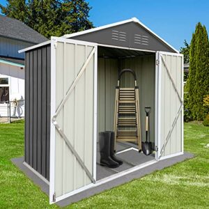 Sesslife Outdoor Storage Shed 6FT X 4FT, Metal Garden Tool Shed, Outside Sheds & Outdoor Storage with Double Lockable Door and Base Frame for Patio, Backyard,Grey