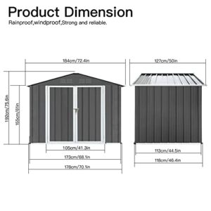 Sesslife Outdoor Storage Shed 6FT X 4FT, Metal Garden Tool Shed, Outside Sheds & Outdoor Storage with Double Lockable Door and Base Frame for Patio, Backyard,Grey