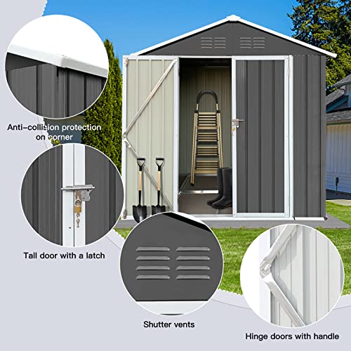 Sesslife Outdoor Storage Shed 6FT X 4FT, Metal Garden Tool Shed, Outside Sheds & Outdoor Storage with Double Lockable Door and Base Frame for Patio, Backyard,Grey