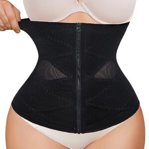 loday waist trainer for women breathable mesh crossover waist cincher seamless tummy control corset shapewear body shaper (black(zipper & hook), xx-large)