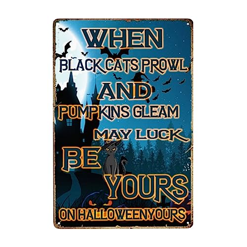 OMMIIY Decor 8''x12'' May Luck Be Yours On Halloween Cat Witch Pumpkin Tin Sign Retro Style Miller Beer Bar Den Halloween Painting Metal