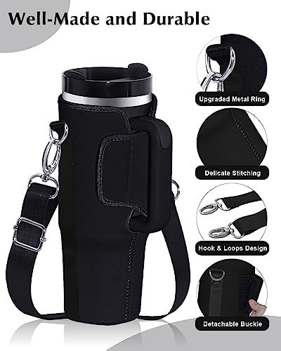 OriJoy Cup Holder Pouch Protector Sleeve Bag for Stanley Quencher H2.0 & Adventure 40 oz Tumbler with Handle, Neoprene Carrier with Strap