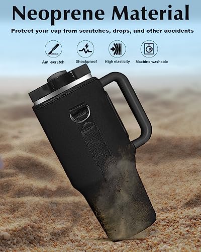 OriJoy Cup Holder Pouch Protector Sleeve Bag for Stanley Quencher H2.0 & Adventure 40 oz Tumbler with Handle, Neoprene Carrier with Strap