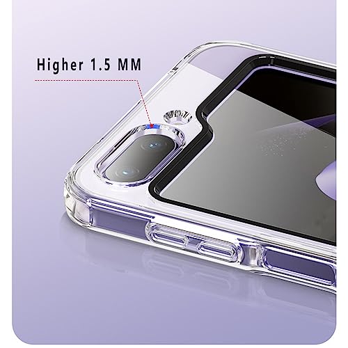 KUGEW for Samsung Galaxy Z Flip 5 Clear Case with Front Screen Protector, Crystal Clear Slim Fit Thin Transparent Phone Cover Soft TPU Bumper Shockproof Anti-Slip Heavy Duty Protection (Clear)