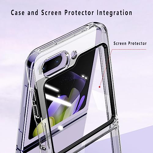 KUGEW for Samsung Galaxy Z Flip 5 Clear Case with Front Screen Protector, Crystal Clear Slim Fit Thin Transparent Phone Cover Soft TPU Bumper Shockproof Anti-Slip Heavy Duty Protection (Clear)