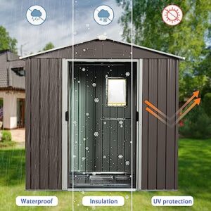 Outdoor Storage Shed 8 x 4 FT, Waterproof Galvanized Steel Storage House, All Weather Metal Shed with Lockable Door, Tool Shed Outdoor Storage for Garden, Patio, Backyard, Lawn (Brown)