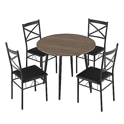 VINGLI 5 Piece Modern Round Dining Table Set for 4, 35.4" Small Round Kitchen Dining Table and Chairs Set for Home Dining Room Table with Upholstered Dining Chairs,Thicken Metal Legs