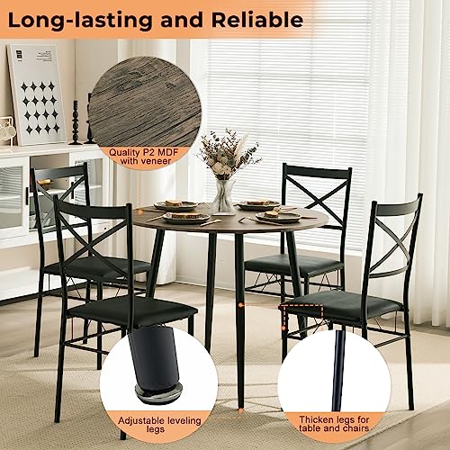 VINGLI 5 Piece Modern Round Dining Table Set for 4, 35.4" Small Round Kitchen Dining Table and Chairs Set for Home Dining Room Table with Upholstered Dining Chairs,Thicken Metal Legs