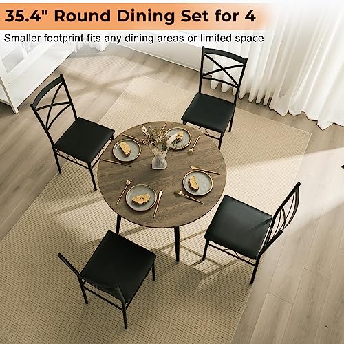 VINGLI 5 Piece Modern Round Dining Table Set for 4, 35.4" Small Round Kitchen Dining Table and Chairs Set for Home Dining Room Table with Upholstered Dining Chairs,Thicken Metal Legs