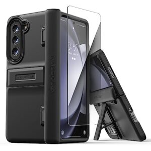 vrs design phone case for galaxy z fold 5 5g phone case (2023) [quick stand modern], modern neat style hinge protection case with multi angle kickstand & tempered glass screen protector