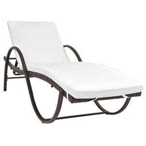 SLGSDMJ Patio Chaise Lounge,Outdoor Lounge Chair,Beach Pool Sunbathing Lawn Recliner Chiar,Outside Tanning Chairs with Arm for All Weather,Sun Lounger with Cushion & Table Poly Rattan Brown