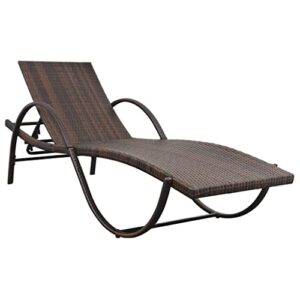 SLGSDMJ Patio Chaise Lounge,Outdoor Lounge Chair,Beach Pool Sunbathing Lawn Recliner Chiar,Outside Tanning Chairs with Arm for All Weather,Sun Lounger with Cushion & Table Poly Rattan Brown