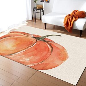 ocomster thanksgiving rectangle shape large area rugs - 4 x 6 feet watercolor orange pumpkin fall fruit burlap - (non-woven + rubber) low file floor mat