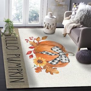 OComster Thanksgiving Rectangle Shape Large Area Rugs - 4 x 6 Feet Fall Hellow Pumpkin Bow Orange Burlap - (Non-Woven + Rubber) Low File Floor Mat