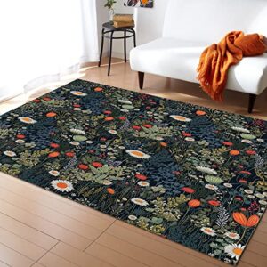 ocomster flower plant rectangle shape large area rugs - 2 x 3 feet white orange daisy green botanical floral leaf - (non-woven + rubber) low file floor mat