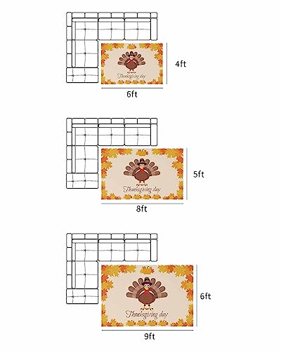 Outdoor Area Rug for Patio,Thanksgiving Day Turkey Fall Maple Camping Rugs Indoor Large Floor Mat 4x6ft,Autumn Orange Pumpkin Fallen Leaves Outside Carpet for Deck RV Picnic Porch Backyard Bedroom