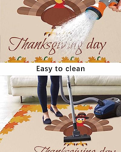 Outdoor Area Rug for Patio,Thanksgiving Day Turkey Fall Maple Camping Rugs Indoor Large Floor Mat 4x6ft,Autumn Orange Pumpkin Fallen Leaves Outside Carpet for Deck RV Picnic Porch Backyard Bedroom