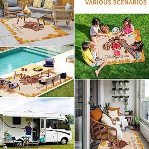 Outdoor Area Rug for Patio,Thanksgiving Day Turkey Fall Maple Camping Rugs Indoor Large Floor Mat 4x6ft,Autumn Orange Pumpkin Fallen Leaves Outside Carpet for Deck RV Picnic Porch Backyard Bedroom