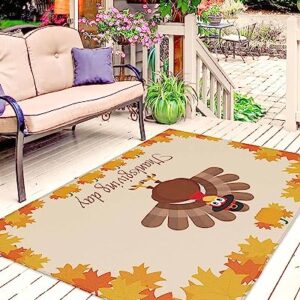 Outdoor Area Rug for Patio,Thanksgiving Day Turkey Fall Maple Camping Rugs Indoor Large Floor Mat 4x6ft,Autumn Orange Pumpkin Fallen Leaves Outside Carpet for Deck RV Picnic Porch Backyard Bedroom