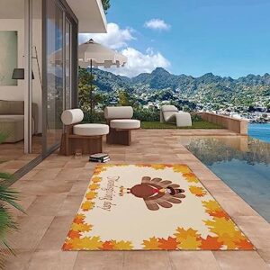 Outdoor Area Rug for Patio,Thanksgiving Day Turkey Fall Maple Camping Rugs Indoor Large Floor Mat 4x6ft,Autumn Orange Pumpkin Fallen Leaves Outside Carpet for Deck RV Picnic Porch Backyard Bedroom