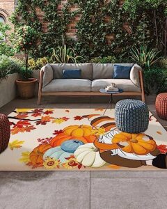 outdoor area rug for patio,thanksgiving dwarf pumpkin maple leaf camping rugs indoor large floor mat 5x8ft,fall orange gradient leaves outside carpet for deck rv picnic porch backyard bedroom