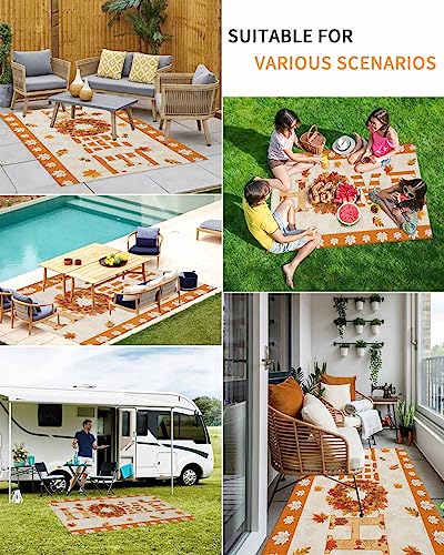 Outdoor Area Rug for Patio,Fall Thanksgiving Home Quotes Maple Leaf Camping Rugs Indoor Large Floor Mat 4x6ft,Sunflower Wreath Linen Outside Carpet for Deck RV Picnic Porch Backyard Bedroom