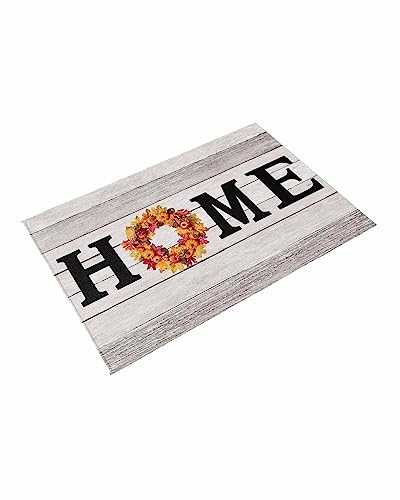 Outdoor Area Rug for Patio,Fall Thanksgiving Home Word Maple Leaf Wreath Camping Rugs Indoor Large Floor Mat 4x6ft,Sunflower Retro Wood Grain Outside Carpet for Deck RV Picnic Porch Backyard Bedroom