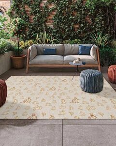 outdoor area rug for patio,thanksgiving fall pumpkin seamless camping rugs indoor large floor mat 4x6ft,autumn botanical vintage linen outside carpet for deck rv picnic porch backyard bedroom