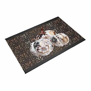 Outdoor Area Rug for Patio,Fall Thanksgiving Pumpkin Black Camping Rugs Indoor Large Floor Mat 5x8ft,White Floral Gold Leaves Outside Carpet for Deck RV Picnic Porch Backyard Bedroom Living Room