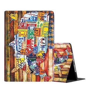 case for ipad pro 11 inch 4th/3rd/2nd/1st generation 2022/2021/2020/2018, multi-angle smart stand cover auto sleep/wake fit ipad air 4/5，vintage american flag license plate