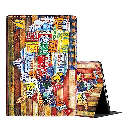 Case for iPad Pro 11 Inch 4th/3rd/2nd/1st Generation 2022/2021/2020/2018, Multi-Angle Smart Stand Cover Auto Sleep/Wake Fit iPad Air 4/5，Vintage American Flag License Plate