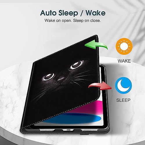 Case for iPad Pro 11 Inch 4th/3rd/2nd/1st Generation 2022/2021/2020/2018, Multi-Angle Smart Stand Cover Auto Sleep/Wake Fit iPad Air 4/5，Black Cat