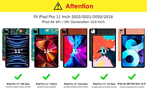 Case for iPad Pro 11 Inch 4th/3rd/2nd/1st Generation 2022/2021/2020/2018, Multi-Angle Smart Stand Cover Auto Sleep/Wake Fit iPad Air 4/5，Black Cat
