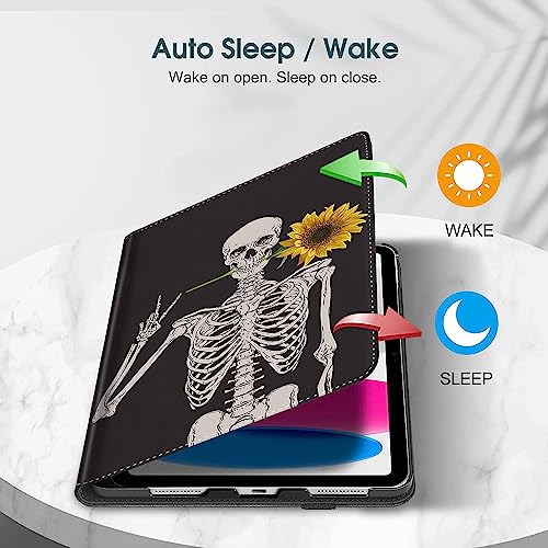 Case for iPad Pro 11 Inch 4th/3rd/2nd/1st Generation 2022/2021/2020/2018, Multi-Angle Smart Stand Cover Auto Sleep/Wake Fit iPad Air 4/5，Yellow Sunflower Skull