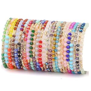 mozaka 26pcs boho beaded bracelets for women colorful stackable sparkly crystal beads bracelets stretch strand statement bracelets