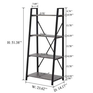 BON AUGURE Small Bookshelf for Small Space, 4-Tier Ladder Bookshelf, Wood and Metal Bookcase for Living Room, Bedroom and Office (Dark Gray Oak)