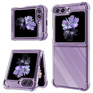 dreola compatible for samsung galaxy z flip 5 case, galaxy z flip 5 clear phone case cover with four corners airbag fall prevention, slim thin shockproof protective case for samsung z flip 5 (purple)