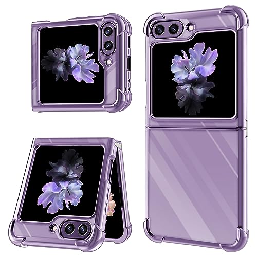 DREOLA Compatible for Samsung Galaxy Z Flip 5 Case, Galaxy Z Flip 5 Clear Phone Case Cover with Four Corners Airbag Fall Prevention, Slim Thin Shockproof Protective Case for Samsung Z Flip 5 (Purple)