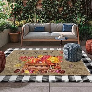 Outdoor Rug 4x6 Reversible Mats Non-Slip Area Rug Outdoor Carpet,Thanksgiving Pumpkin Autumn Leaves Mat for Patio Camping Rv Picnic Backyard Deck Balcony Porch Beach Trailer