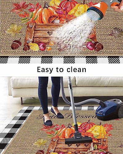 Outdoor Rug 4x6 Reversible Mats Non-Slip Area Rug Outdoor Carpet,Thanksgiving Pumpkin Autumn Leaves Mat for Patio Camping Rv Picnic Backyard Deck Balcony Porch Beach Trailer